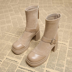 Platform Women Modern Ankle Boots Fashion Round Toe Short Booties Ladies Concise Square High Heels Shoes