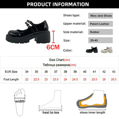 Chunky Platform Mary Jane Shoes Women Heart Buckle Strap Thick Heels Pumps Woman Black Patent Leather Lolita Shoes Laides