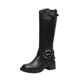 Knee High Boots Women Fashion Slip On Ladies Low Heel Knight Boots New Autumn Winter Women's Biker Booties