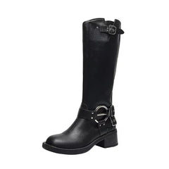 Knee High Boots Women Fashion Slip On Ladies Low Heel Knight Boots New Autumn Winter Women's Biker Booties