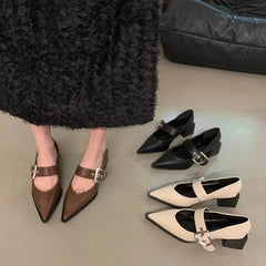 2024 Summer New Women's Sandals Flat Shoes Women's Pointed Single Shoe Sandals Women's Thick Sole Zapatos De Mujer White Heels