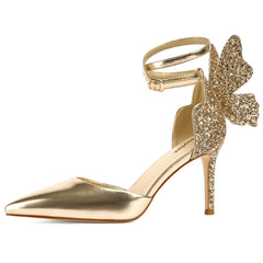 Butterfly Silver Sparkling Ankle Strap Party Heels