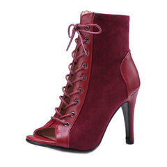 Suede Leather Lace Up Ankle Booties