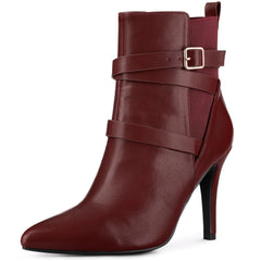 Buckle Strap Faux Leather Ankle Boots