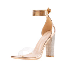 Rhinestone Ankle Strap Open Toe Dress Heels