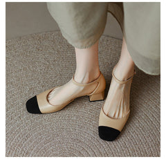 Autumn Spring Spuare Toe Single Pumps Women Spring Summer pumps Bow-Knot High Heel Splicing Woman Shoes Chunky Heel Sandals