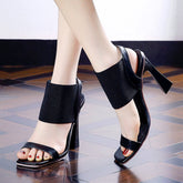 Designer Knitted High Heels Sandals Women Summer Square Toe Thick Heeled Sandals Woman Sexy Slingbacks Black Party Shoes