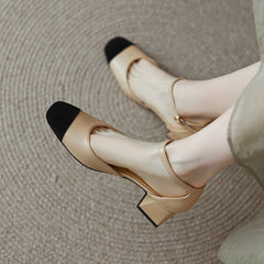 Autumn Spring Spuare Toe Single Pumps Women Spring Summer pumps Bow-Knot High Heel Splicing Woman Shoes Chunky Heel Sandals