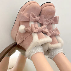 Winter Lolita Style Warm Plush Women Snow Boots Fashion Platform Thick Heel Short Booties Casual Comfort Cotton Shoes