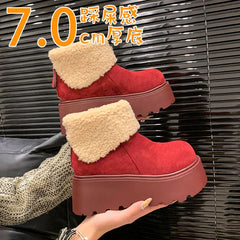 Winter Plush Women Snow Boots Fashion Warm Short Booties Autumn Winter Women's Platform Heel Shoes