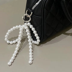 Korean Pearl Bow Shoe Buckle Accessories Cute Beaded Bag Pendant Key Chain Jewelry Personality Sweet Girl Shoe Decoration