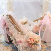 Evangeline the Ballerina's Rose-Hued Vanity Lace Pink Hells Shoes Kawaii Academia Y2K Cottagecore Coquette Fairycore Dollette Princesscore