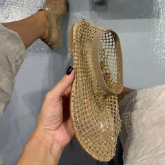 Stefania Crystal Sequin Mesh Boots Slippers