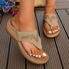 New Women Platform Sandals Beach Casual Low Heels Flip Flops Woman Open Toe Big Toe Anti-slip Outdoor PU Leather Ladies Shoes