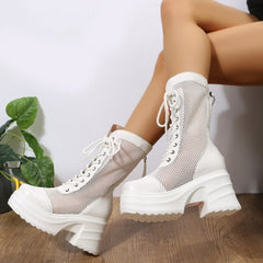 Boots Sandals Women New Hihg Heels Rome Mesh Breathable Lace Up Sandals Ladies Paltform Sandals Shoes Party