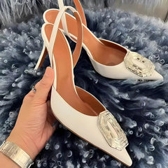 Sexy Luxury Designer High Heels Silk Rhinestone New Sandals Women Pointy Fine Heel Fashion Glitter Wedding Party Dress Shoes