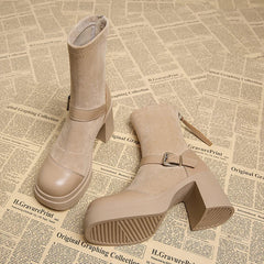 Platform Women Modern Ankle Boots Fashion Round Toe Short Booties Ladies Concise Square High Heels Shoes