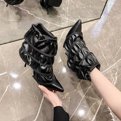 Luxury Designer Women Ankle Boots Fashion Pointed Toe Shoes Autumn Winter Thin High Heel Women's Morder Short Booties