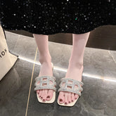 New Large Size Crystal Bow Women Slippers Fashion Open Toe Flat-heeled Sexy Shoes Women Summer Casual Slides Female Flip Flops
