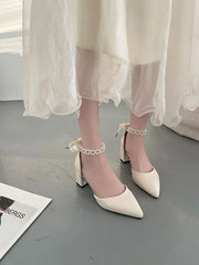 Beige Heeled Pump 2024 Women's Shoes Closed Toe Black High New Comfort Retro Block Pearl Clear Spring Girls Solid PU Pumps Co