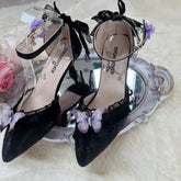 A Pair of Solemn Sweet Berry Licorice Butterflies Goth Heels Mary Janes Shoes Dark Academia Kawaii Academia Y2K Cottagecore Coquette Fairycore Dollette Princesscore