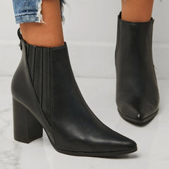 Autumn and Winter Women's Pointed Thick Heels Outdoor Artificial Leather Chelsea Boots