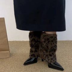 Pointed Toe Women Modern Ankle Boots Fashion Leopard Print Short Booties Designer High Heels Stripper Shoes Botas Mujer