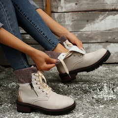Autumn New Patent Leather Thick Heel Ankle Boots Womens Thickening Warm Western Boots Fashion Boots Woman Lace Up Botas