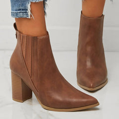 Autumn and Winter Women's Pointed Thick Heels Outdoor Artificial Leather Chelsea Boots