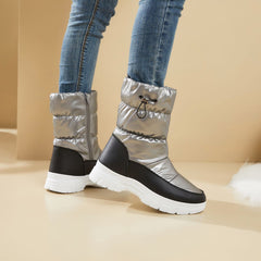 Silver Warm Comfort Drawstring Platform Snow Boots