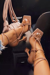 New Fashion Spring Outfit Square Toe Stiletto Ankle Strap Sandals