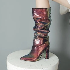 Stafa Mermaid Sequin Metallic Knee High Boots