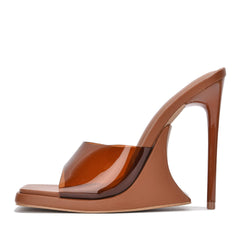 Brown Exotic Open Toe Mule Heels