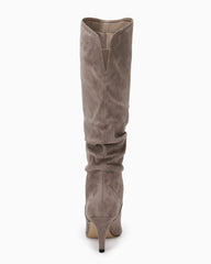 Taupe Slouchy Kitten Heel Wide Calf Boots