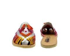 Handmade Leather Flat Red/Silver Tassel Sandals