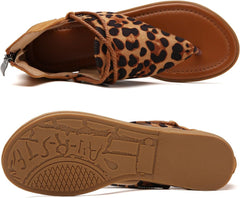 Vintage Style Suede Leopard Gladiator Summer Flat Sandals