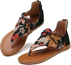 Vintage Style Suede Floral Gladiator Summer Flat Sandals
