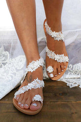 New Fashion Spring Outfit Toe Ring Lace Flower Pearl Sandals