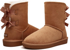 Stylish Back Bow Fur Lined Comfy Grey Suede Winter Boots