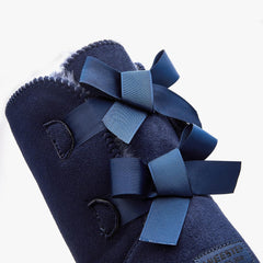 Stylish Back Bow Fur Lined Comfy Black Suede Winter Boots