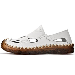 White Outdoor Men's Leather Closed Toe Sandals