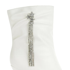White Shiny Pointy Toe Ankle Stiletto Boots