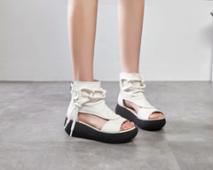 White High Top Leather Boot Sandals