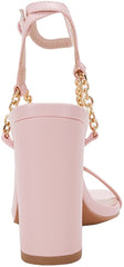 Square Open Toe Pink Chain Ankle Strap Sandals