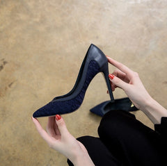 Petite Feet Silk Satin Navy Champagne Dress Heels Pumps AS257