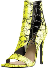 Cutout Lace Up Yellow Open Toe High Heel Booties