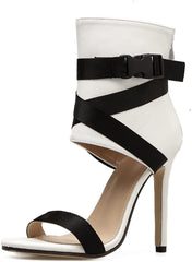 White PU Open Toe High Heel Sandal