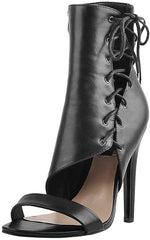 Cutout Lace Up Black Open Toe High Heel Booties