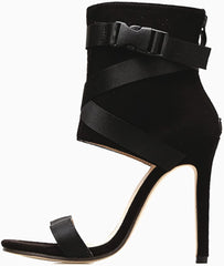 Black Suede Open Toe High Heel Sandal