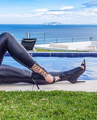 Cutout Lace Up Black Open Toe High Heel Booties